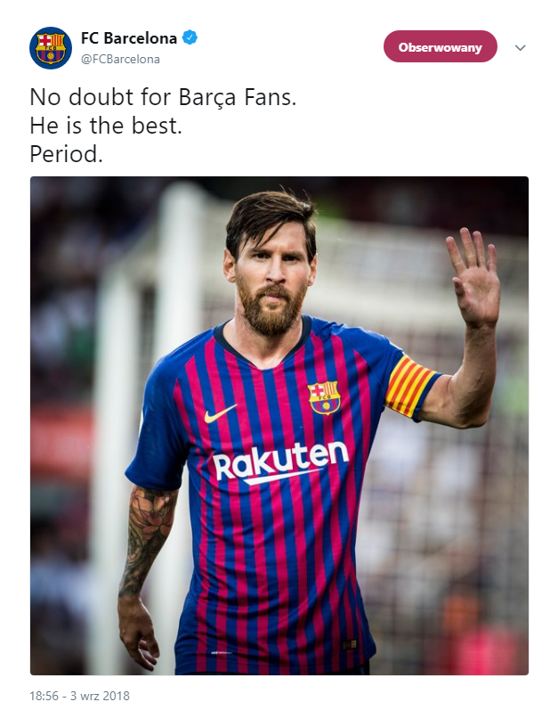 Tak Barca SKOMENTOWAŁA brak Messiego w nominacjach do nagrody FIFA The Best